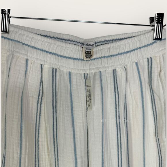 Madewell Untailored Wide-Leg Crop Pant | XXS | White Blue Striped Summer Pants - Picture 3 of 14